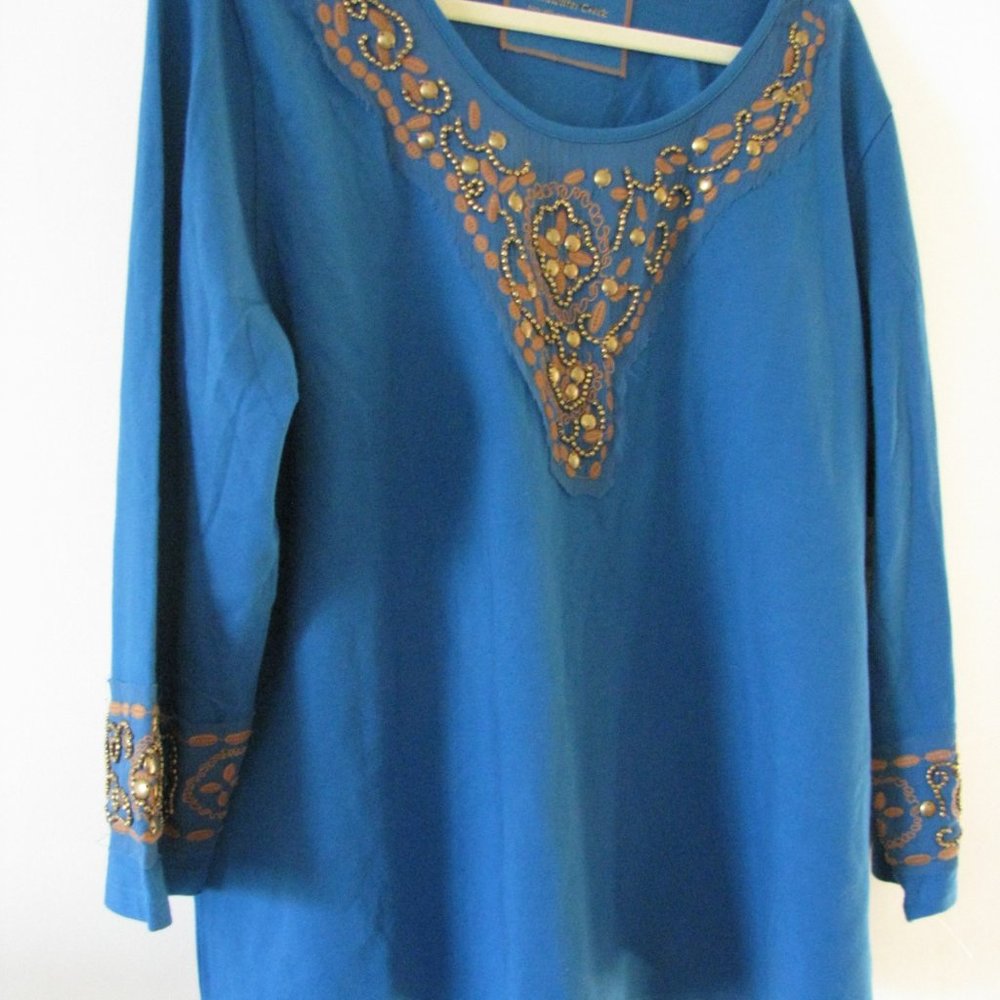 Coldwater Creek Teal Green Embellished Scoop 3XTop